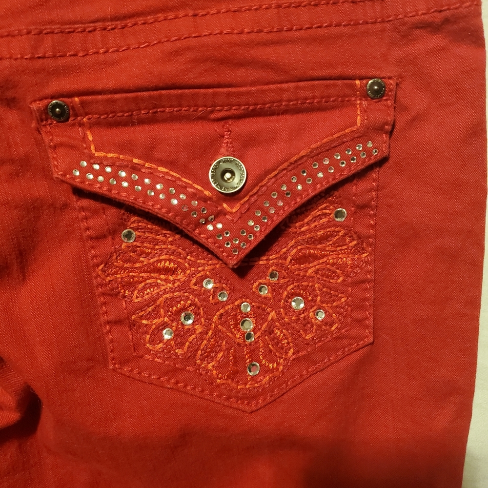 Nine West Women's  Date Night Fit Red Denim Fancy Pocket Jeans 10